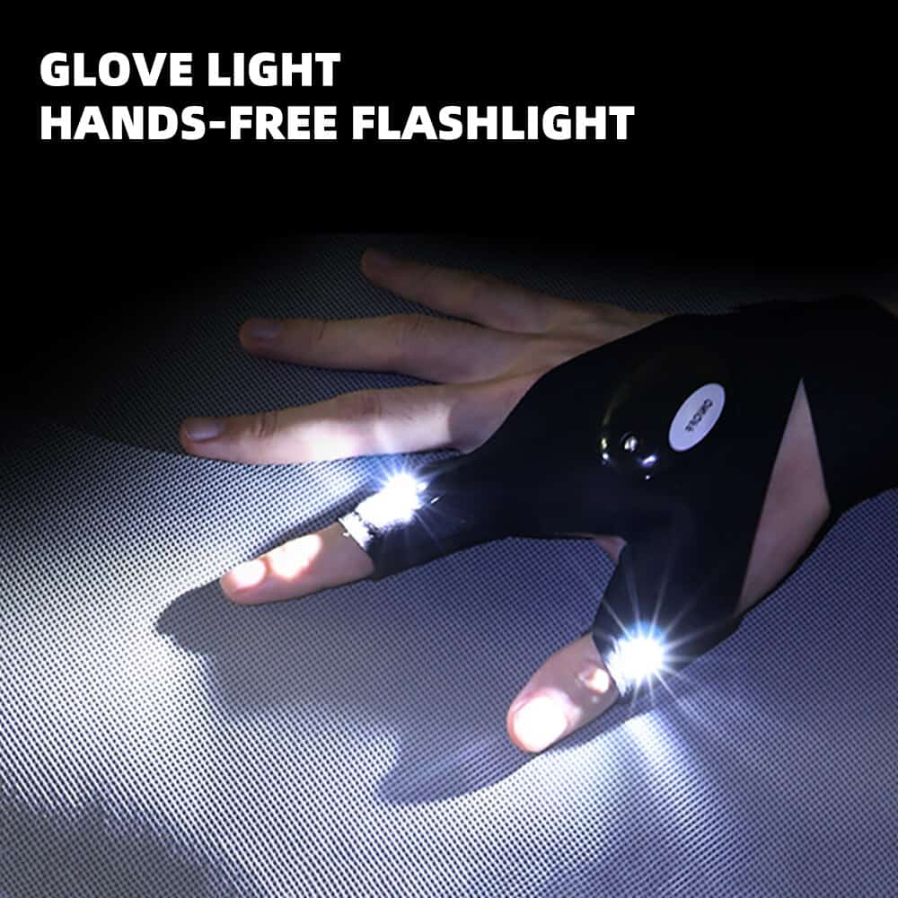 LED Flashlight Gloves Unique Gifts for Dad or boys Cool Stretchy Fingerless Light Gadget for Repairing Mechanic DIY Handmade