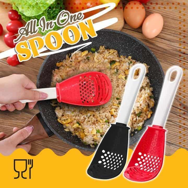 Multifunctional Kitchen Cooking Spoon Heat-resistant Hanging Hole Innovative Potato Garlic Press Colander Spoon  Gadgets 2021