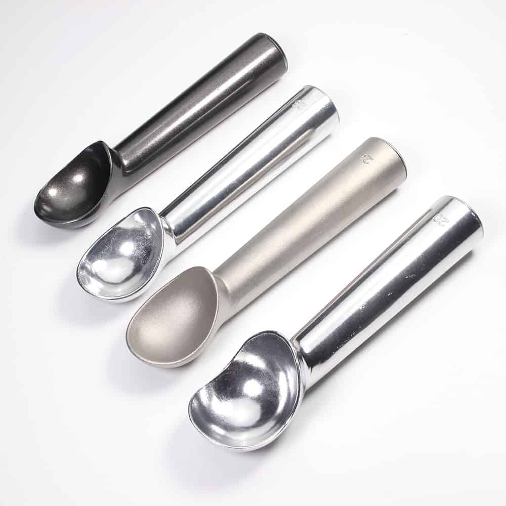 Non-Stick Anti-Feeze Ice Cream Scoop with Unique Liquid Filled Heat Conductive Handle Simple One Piece Aluminum 1.5 and 2 Ounce