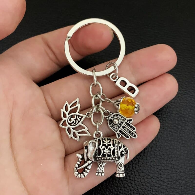 Personalized A-Z keychain Tribal Ethnic Keychains Unique Bohemia Gift Key Holder Lotus Jewelry Hand Elephant Car Keychain For