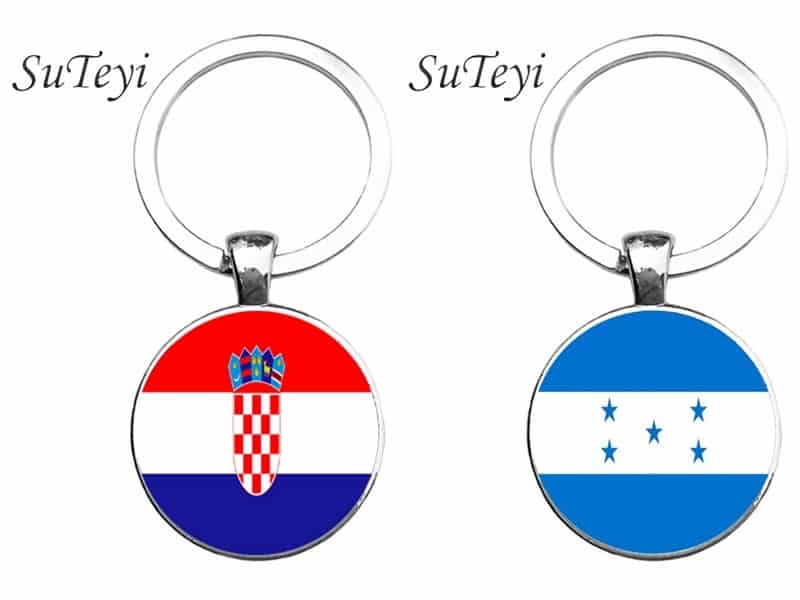 SUTEYI Unique Handmade Key Chain Honduras/Croatia Flag Art Photo Keychain Round Glass Key Ring Jewelry Birthday Gift