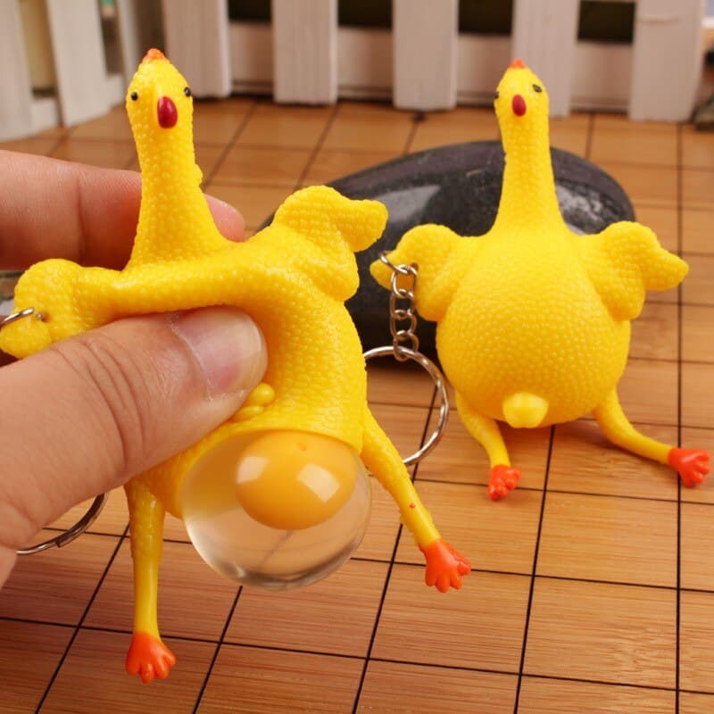 Unique Novelty Spoof Tricky Funny Toys key chain Chicken Whole Egg Laying Hens Crowded Stress Ball Keychain Keyring Relief Gift