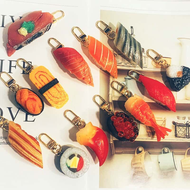 Unique Simulation Sushi Keychain Cute Resin Food Pendant Bag Charm Food Bags Car Keyring Lovely Keychain