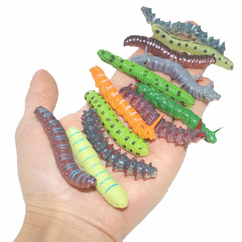 12Pcs/Lot Fund Simulation Caterpillar Green Worm Crawl Insect Animal Prank Tricky Persecute Others Toys Skeleton Unusual Gadgets