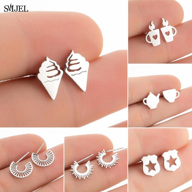 2021 Stainless Steel Geometric Earrings for Women Fashion Ice Cream Candle Lighter Tea Cup Earrings Unique Jewelry Child Gifts