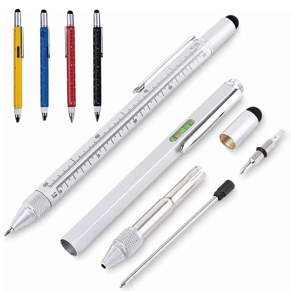 2Pcs Unique Screen Touch Ruler Gadgets Spirit Level Ballpoint Pen Multi-functional Pen Woodworking Pen Capacitive Pen