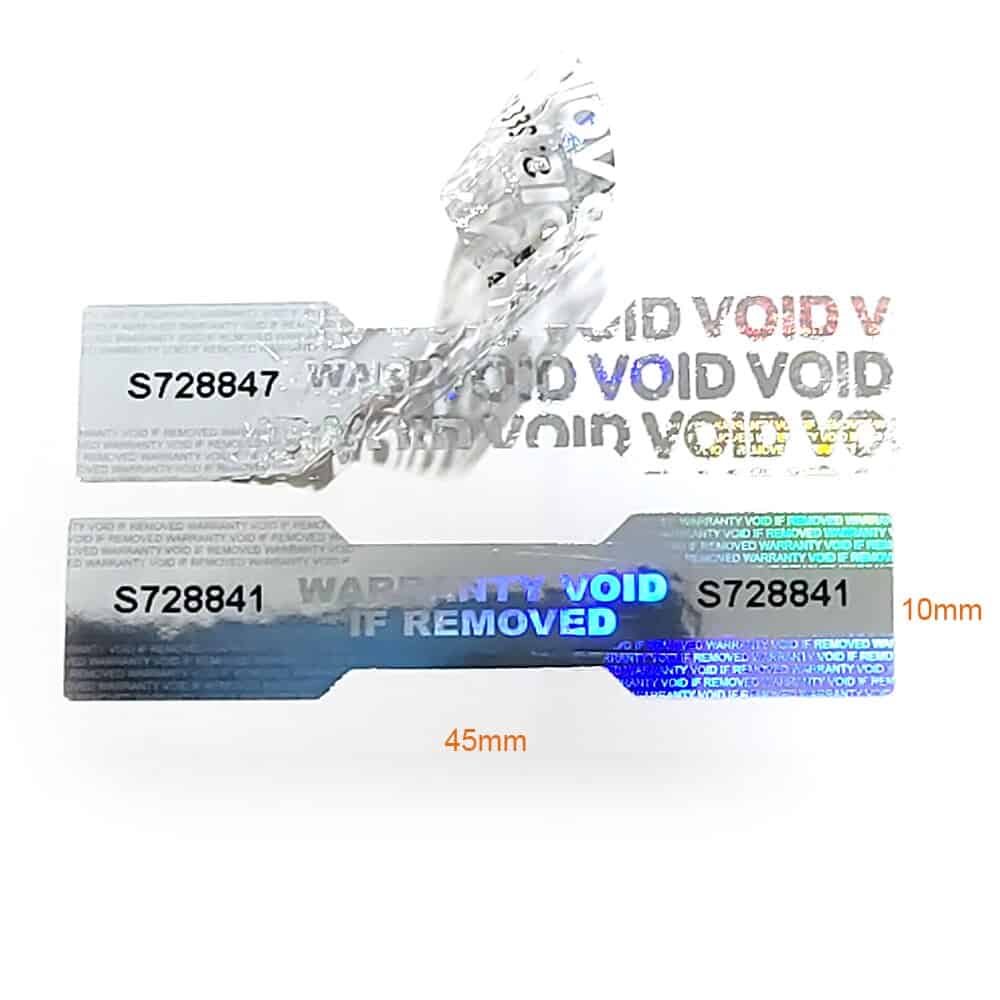 Dogbone Hologram Sticker Security Seal Tamper Proof with Unique Serial Number VOID Left Removal Evident Label 84pcs 45x10mm V78