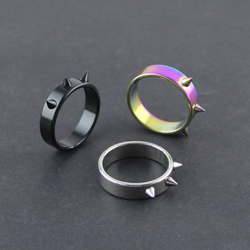Titanium Steel Spiked Rivet Cone Self-defense Nail Barbed Rings Thorn Head anti-wolf Ring For Men Women Punk Style Jewelry