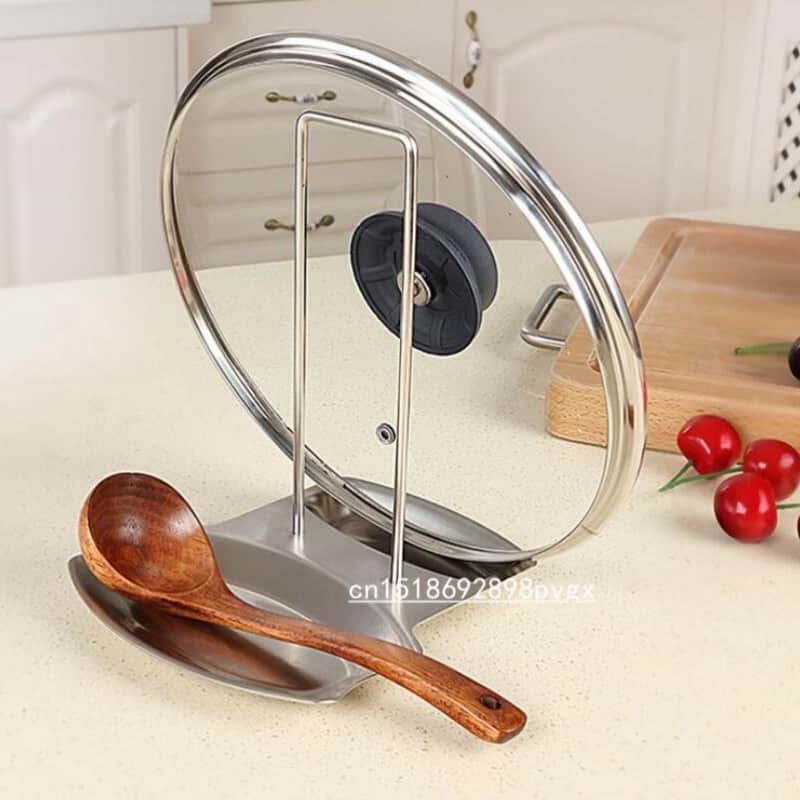 Unique Design Stainless Steel Pan Pot Rack Cover Lid Rack Stand Spoon Holder Holder Kitchen Tool