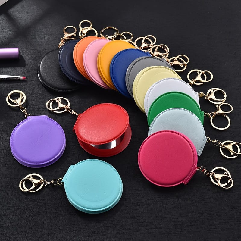 Unique Small Round Makeup Mirror Pendants Key Chain Double-Sided Folding Mirror Keychain Women Multi Color Key Ring Bag Charms