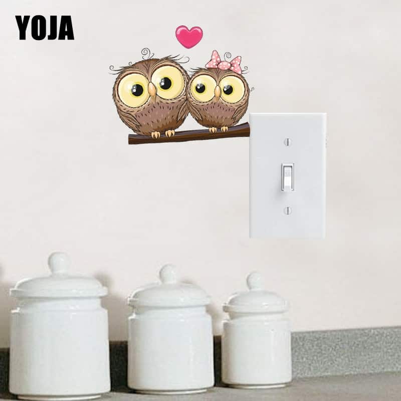 YOJA Unique Love Each Other Owl Switch Sticker Living Room Bedroom Wall Decor 10SS0025